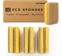HNTR® 12 x Eco Sponges Washing Up | Eco Washing Up Sponge Scourers | Natural Cellulose Sponge & Sisal Scrubber | Plastic-Free Compostable Non-Scratch Natural Sponges for Dishes & Kitchen Cleaning