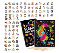 HNTR® 2-Pack Rainbow Scratch Art Notebook | 100 Stickers + 4 Wooden Pens | Large Black Scratch Paper Pad for Kids’ Drawing & Crafts | Mess-Free Travel Activity & Gift for Boys & Girls