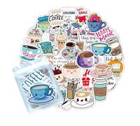 HNTR® Coffee Stickers | 50 Café Brew Decals | Waterproof Vinyl Stickers for Laptops, Water Bottles, Notebooks & Coffee Lovers