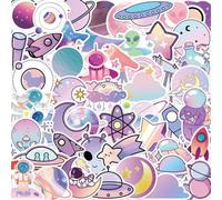 HNTR® Cosmic Fantasy Stickers | 50 Pastel Alien & Space Decals | Cute Aesthetic Stickers for Laptops, Journals, Water Bottles & More | Waterproof Vinyl Sticker Pack for Kids & Adults