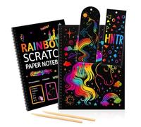HNTR Rainbow Scratch Art for Kids | 2 x Scratch Books for Kids | 230 x 160mm Spiral Binding Pad | 4 Stylus Pens & 4 Bookmarks | Fun Colouring Book | Gift for 6 Year Old Girl