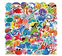 HNTR® Sea Creature Stickers | 50 Colourful Ocean Animal Decals | Fun Waterproof Vinyl Stickers for Kids, Scrapbooks, Laptops & Water Bottles | Marine Life Sticker Pack