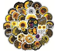 HNTR® Sunflower Stickers | 50 Motivational Flower Decals | Aesthetic Waterproof Vinyl Sticker Pack for Laptops, Water Bottles, Scrapbooks & More