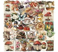HNTR® Vintage Mushroom Stickers | 50 Cottagecore Nature Stickers | Botanical Scrapbook Sticker Pack for Journals, Books, Laptops & Crafts