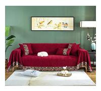 HNTYSM Chenille Throws For Sofas Large Jacquard Ribbon Lace Sofa Throw Full Coverage Sofa Cover 1 Seater Corner Sofa Cover Sofa Protector Living Room Decoration Sofa Blanket (180X200cm, Red)