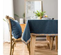 HNTYSM Rectangle Faux Linen Table Cloth, Wipeable Waterproof Tablecloth Multi-size Heat Resistant Table Cover for Home Decor, Family Party, Kitchen, Buffet and Outdoor use (130X200cm, blue)
