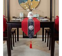 HNTYSM Table Runner with Tassels, Multi-Size Multi-Color Embroidered Tablecloth Table Cover for Home Kitchen Dining Room Decorations Party Wedding Holiday Decoration (33X300cm, Red)
