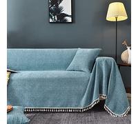 HNTYSM Thickened Chenille Sofa Throw Anti-cat Scratch Full Coverage Sofa Cover 4 Seater Corner Sofa Cover Sofa Protector Living Room Decoration Sofa Blanket (180X380cm, Blue)