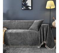 HNTYSM Thickened Chenille Sofa Throw Anti-cat Scratch Full Coverage Sofa Cover 4 Seater Corner Sofa Cover Sofa Protector Living Room Decoration Sofa Blanket (180X380cm, Dark grey)