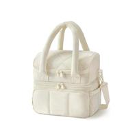 HNULGVI Insulated Tote Bag Lunch Bag for Women Double Deck Insulated Box Quilted Puffer Tote Leakproof Sturdy Reusable Large Cooler(Beige)