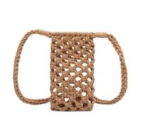 HNULGVI Knitted Shoulder Bags Women Fashion Small Crossbody Phone Bag Solid Color Hollow-out Woven Crochet Lightweight Braided Shoulder Handbag(Brown)