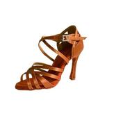 HNULGVI Latin Dance Shoes Brown Satin Soft Leather Latin Ballroom Dance Shoes Soft Indoor 10cm High Dance Heels For Girls For Women(9cm,34)