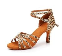 HNULGVI Latin Dance Shoes Heel 7cm/5cm Satin Without Knot Salsa Tango Ballroom Latin Dance Shoes Woman For Women(Heel 7cm leopard,36)