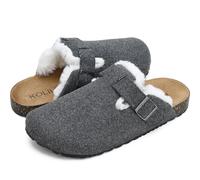 HNULGVI Mens Slippers Women Cork Clogs, Indoor Outdoor Fuzzy Slipper Warm Shoes, Cozy Mules & With Buckled Felt Non-Slip(GREYCORK,6-7)