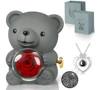 Hnustbo Gifts for Women, Preserved Real Rose Bear Gift Box with NecklaceI Love You, Eternal Rose Gifts for Her Girlfriend Mum Mother Wife Valentine's Day Mother's Day Christmas Birthday