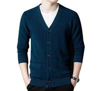 HNVAVQ Men's Cardigan Sweater Button Knitwear 100% Cashmere V Neck Cardigans Long Sleeve Pullover with Pockets