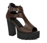 HNVAVQ Platform Sandals for Women - Black Brown Chunky Heel Open Toe Buckle Strap Booties for Clubbing & Night Out