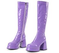 HNVAVQ Retro Chunky Heel Platform Tall Boots for Women Glossy Patent Leather Colorful Knee High Boots Costume Outfits