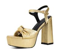 HNVAVQ Strappy Platform Sandals for Women 4.72" Chunky Heels Bow Knot Cute Heels for Prom Party Wedding Clubing Night Out