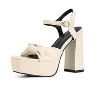 HNVAVQ Strappy Platform Sandals for Women 4.72" Chunky Heels Bow Knot Cute Heels for Prom Party Wedding Clubing Night Out