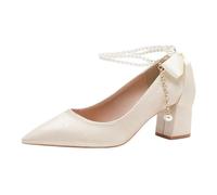 HNVAVQ Women’s Classic Pointed Toe Block Heel Pumps Elegant Ankle Strap Wedding Shoes for Bride Work Party Dress, Comfort Wide Fit Bridal Heels