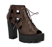 HNVAVQ Women's Chunky Heel Platform Booties Lace Up Open Toe Retro Gothic Style Sandals for Clubbing & Night Out