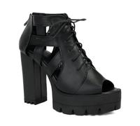 HNVAVQ Women's Chunky Heel Platform Booties Lace Up Open Toe Retro Gothic Style Sandals for Clubbing & Night Out