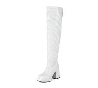 HNVAVQ Women's Over The Knee Boots Square Toe Chunky Heel Patent Leather Tall Boots Back Zipper 70s Dance Party Shoes