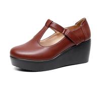 HNVAVQ Women's T-Strap Wedge Mary Jane Shoes Platform Pumps 2.36" Brown