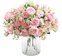 HNVNER 2 Bunches Artificial Peonies, Pink Silk Peony Fake Flowers Bouquet for Wedding Home Decor
