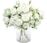 HNVNER 2 Bunches Artificial Peony Silk Flowers, White Faux Peonies Flower Bouquet for Wedding Party Centerpiece Home Decor