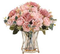 HNVNER 2 Bunches Artificial Silk Flowers Pink Fake Peony Flower Bouquet for Wedding Party Table Centerpieces Floral Arrangement Home Kitchen Decor