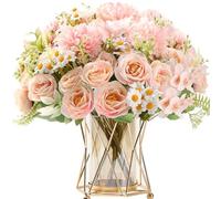 HNVNER 2 Bunches Pink Artificial Silk Flowers, Artificial Faux Peonies Hydrangea Flowers Bouquets for Home Wedding Party Centerpiece Decor DIY