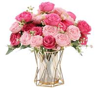 HNVNER 4 Bunches Artificial Peonies, Mixed Pink Silk Peony Fake Flowers Bouquets for Wedding Home Decor