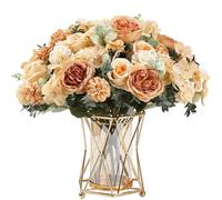 HNVNER 4 Bunches Fake Rose Peonies Artificial Flowers, Faux Peony Artificial Hydrangea Flowers Bouquet, for Wedding Home Table Decorations Gift (Champagne)