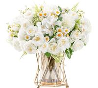 HNVNER 4 Bunches White Artificial Flowers, Faux Silk Hydrangea Peonies Flower Bouquet for Home Decoration Centerpiece Wedding Party Diy