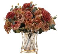 HNVNER Artificial Flowers Peonies Bouquet 2 Pack Orange Silk Peony Rose Fake Flower for Home Kitchen Table Party Arrangement Wedding Decoration