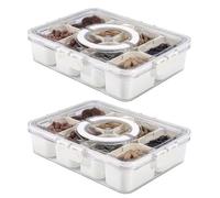 HNXAZG 2 Pcs Snackle Box Charcuterie Container, Divided Serving Tray with Lid and Handle, Portable Snack Platters for Fruit, Nuts, Candy, Entertaining, Party, Picnic, Beige