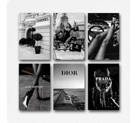 HNXINGYU 6 PCS Fashion Retro Photography Posters, Black And White, Unframed, 12 x 18 inches, Set of 6, Glam, Living Room, Bedroom, Kitchen, Home Office