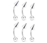 Hnxnskt Angel Bites Piercing Jewelry Surgical Steel Vertical Labret Lip Jewelry 16G Snake Bites Piercing Jewelry Curved Barbell 5mm Long Spike Eyebrow Rings for Women Men Bar 6mm/8mm/10mm Silvertone