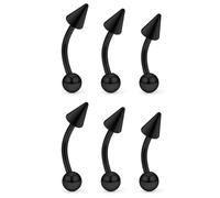 Hnxnskt Angel Bites Piercing Jewelry Surgical Steel Vertical Labret Lip Jewelry 16G Snake Bites Piercing Jewelry Curved Barbell 5mm Long Spike Eyebrow Rings for Women Men Bar 6mm/8mm/10mm Black
