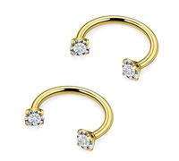 Hnxnskt Horseshoe Nose Ring Surgical Steel Double Stud Nose Ring 16g Lip Rings Cubic Zirconia Daith Piercing Jewelry for Women Inner Diameter 6/8/10mm, Metal, cubic zirconia