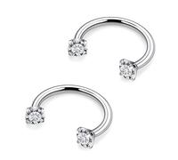 Hnxnskt Horseshoe Nose Ring Surgical Steel Double Stud Nose Ring 16g Lip Rings Cubic Zirconia Daith Piercing Jewelry for Women Inner Diameter 6/8/10mm, Metal, cubic zirconia