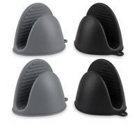 Hnycsir 2 Pairs Silicone Oven Mitts Cooking Pinch Grips, Mini Finger Protector Pot Holder for Home Kitchen, Cooking, Baking, Grilling BBQ, Heat Resistant Gloves (Black and Gray)