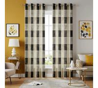 HNYDM Black and Beige Horizontal Stripe Curtains, Modern Checker Panel Drapes, Neutral Window Treatment, Bold Living Room Curtain(WxH/2x130x160cm)