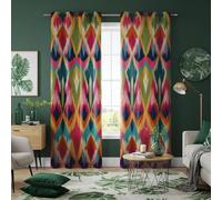 HNYDM Colorful Ikat Blackout Curtains Bold Tribal Diamond Pattern Drapes Vibrant Boho Window Panels for Living Room Bedroom(WxH/2x130x160cm)