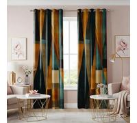 HNYDM Modern Geometric Abstract Curtain Panel Bold Teal Mustard and Earth Tones Drape Window Treatment Contemporary Home Decor(WxH/2x200x180cm)