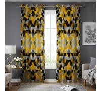 HNYDM Yellow and Black Geometric Curtains, Bold Triangle Pattern Window Panels, Modern Drapes for Bedroom or Living Room Decor(WxH/2x140x230cm)