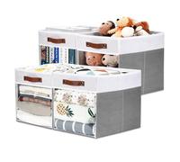 HNZIGE Fabric Cube Storage Bins - 4 Pack 13x15x13 Collapsible Storage Cubes for Organizing Shelves, Closet, Pantry - White, Gray
