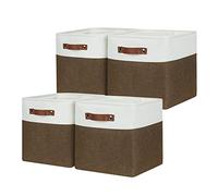 HNZIGE Fabric Storage Baskets 4 Pack,Storage Cube Baskets 11x11, Foldable Cube Storage Bin Baskets for Shelves with Handles, Decorative Storage Bins for Organizer Home Toy Nursery Closet(Brown Gray)